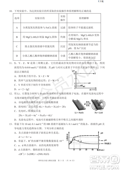 2019年四川省百校高三模拟冲刺卷文理综答案 2019年四川省百校高三模拟冲刺卷文理综答案