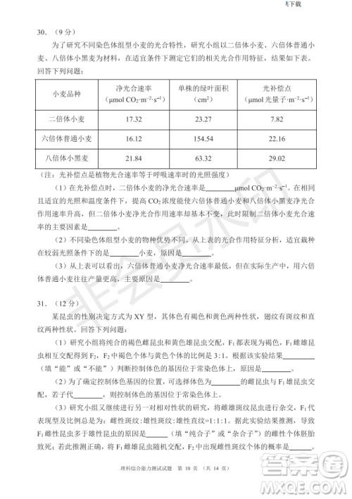 2019年四川省百校高三模拟冲刺卷文理综答案