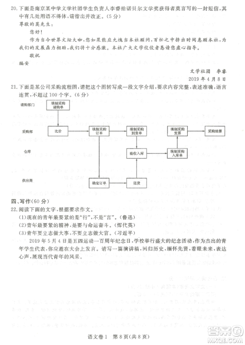 2019年普通高等学校招生全国统一考试押题卷一语文试题及答案 2019年普通高等学校招生全国统一考试押题卷一语文试题及答案