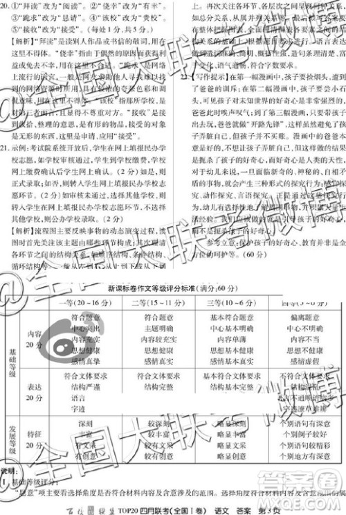 2019年百校联盟top20四月联考Ⅰ、Ⅱ卷语文答案 2019年百校联盟top20四月联考Ⅰ、Ⅱ卷语文答案