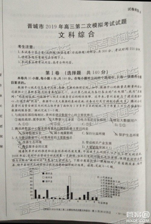 2019晋城二模文综试题及参考答案