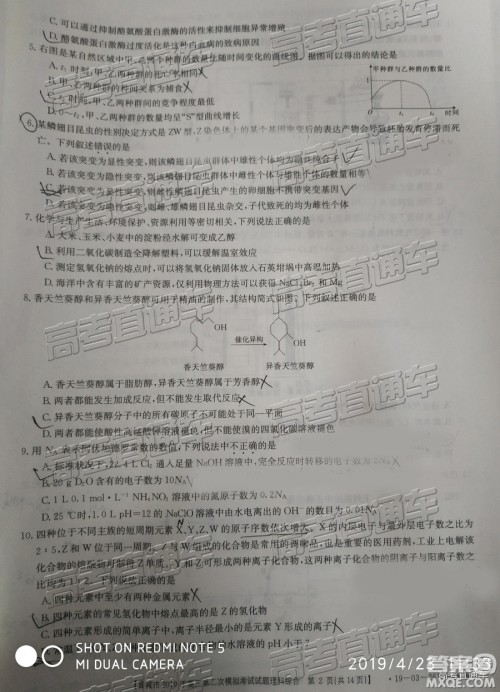 2019年晋城二模理综试题及参考答案 2019年晋城二模理综试题及参考答案