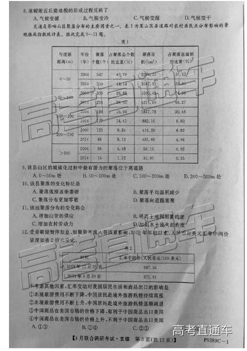 2019年广西八市4月联合调研文理综试题及参考答案