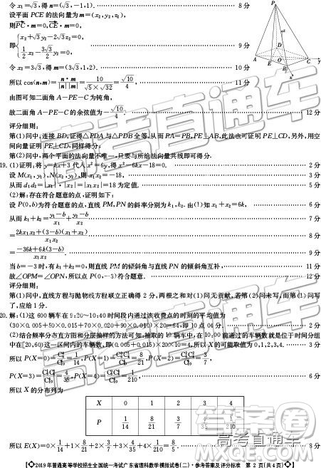 2019年广东二模文理数试题及参考答案