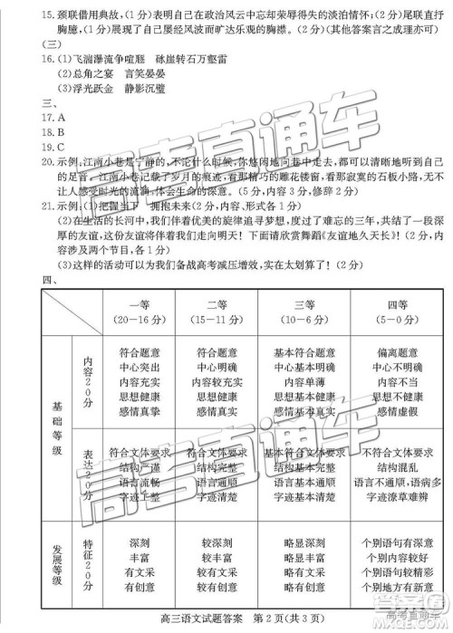 2019年德州二模语文试题及参考答案
