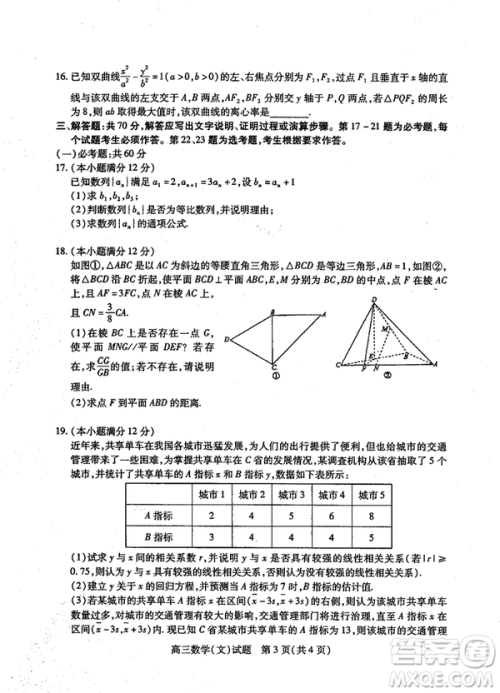 2019年运城市高三高考适应性测试文理数试卷及答案