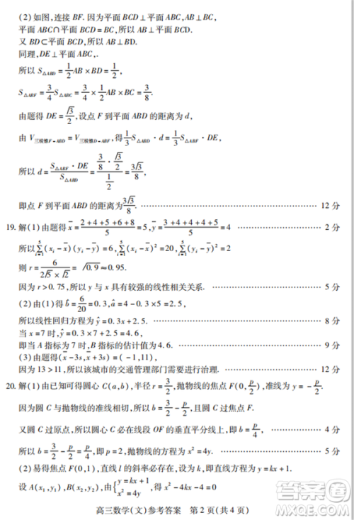 2019年运城市高三高考适应性测试文理数试卷及答案