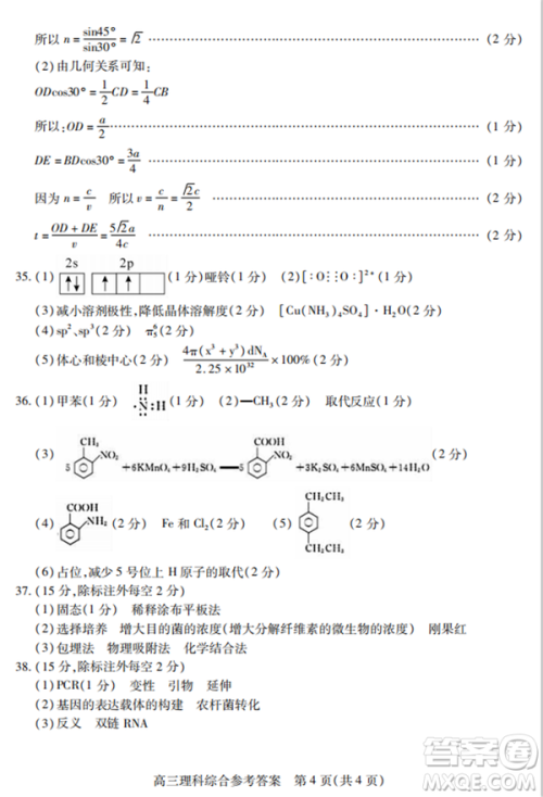 2019年运城市高三高考适应性测试文理综试卷及答案