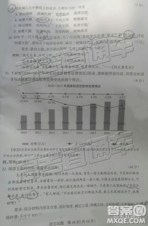 2019年茂名五校第二次联考语文试题及参考答案