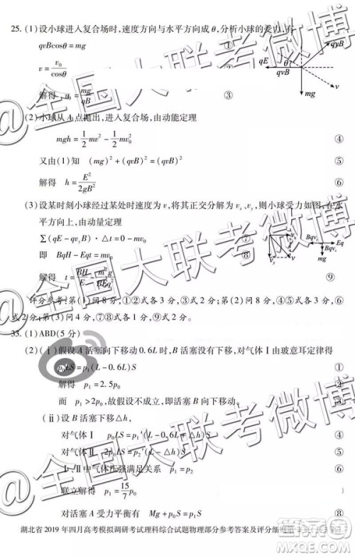 湖北省2019年四月高考模拟调研考试文理综答案解析 湖北省2019年四月高考模拟调研考试文理综答案解析