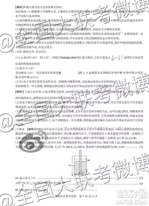 2019年高考名校联考冲刺卷文理综参考答案 2019年高考名校联考冲刺卷文理综参考答案