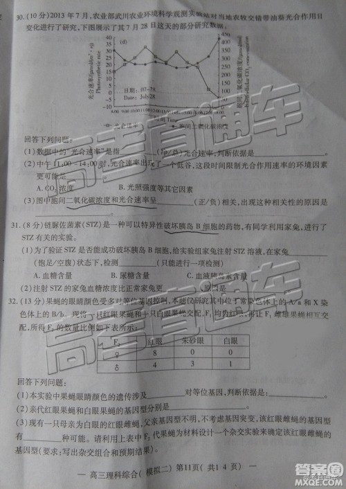 2019年南昌二模文理综试题及参考答案