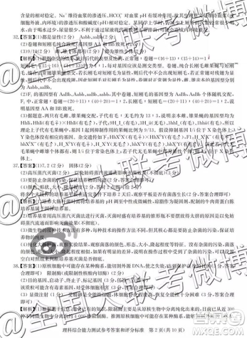 华大新高考联盟2019届高三4月教学质量测评文理综参考答案