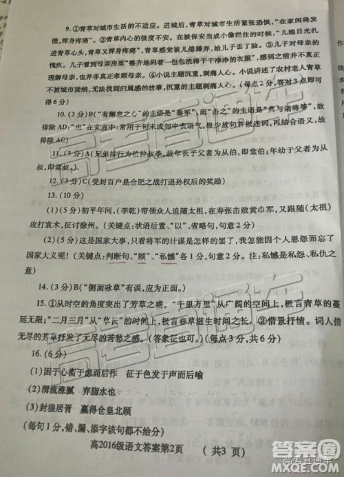 2019年德阳三诊语文试题及参考答案 2019年德阳三诊语文试题及参考答案