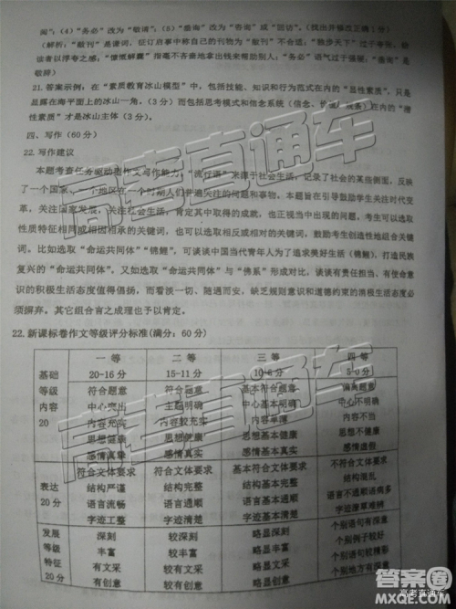 2019年雅安三诊语文试题及参考答案 2019年雅安三诊语文试题及参考答案