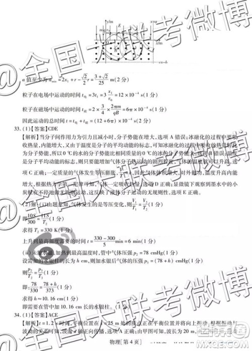 2019年非凡联盟高三年级四月调研考试文理综答案