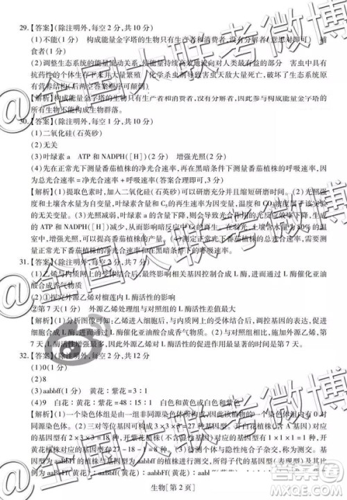 2019年非凡联盟高三年级四月调研考试文理综答案 2019年非凡联盟高三年级四月调研考试文理综答案