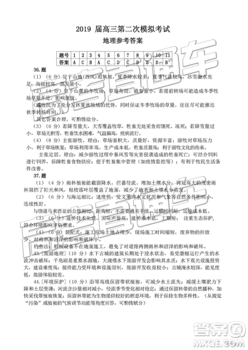 2019年淮北二模文理综试题及参考答案 2019年淮北二模文理综试题及参考答案