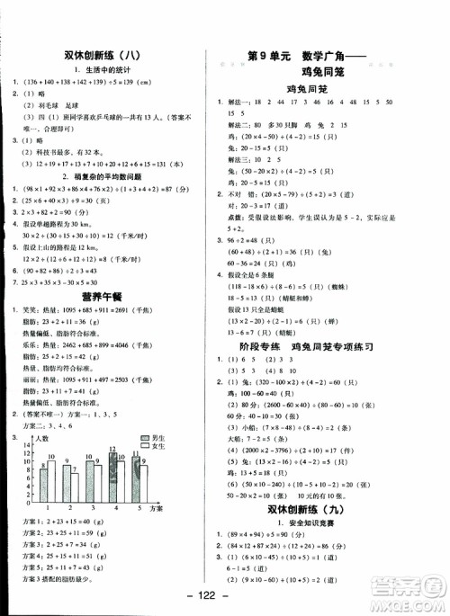2019春荣德基典中点四年级数学下册人教RJ版参考答案 2019春荣德基典中点四年级数学下册人教RJ版参考答案