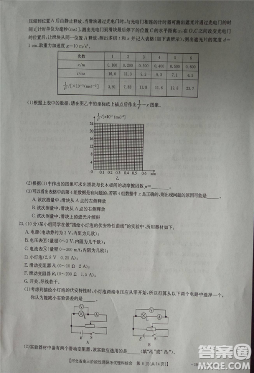 2019年河北省高三阶段性调研考试四月联考理综试题及答案