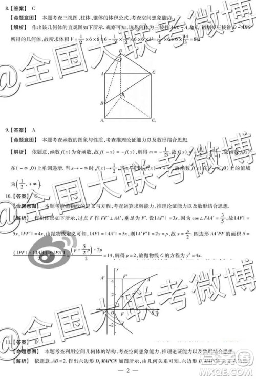 2019年5月天一大联考高中毕业班阶段性测试六河南H版文理数试题及参考答案