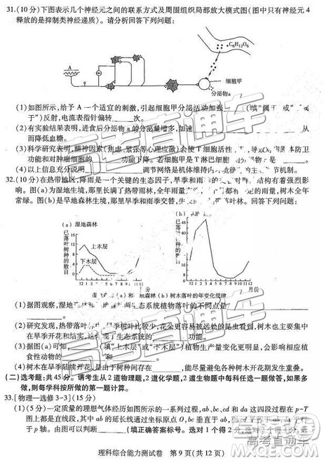 2019年东三省三校三模文理综试题及参考答案