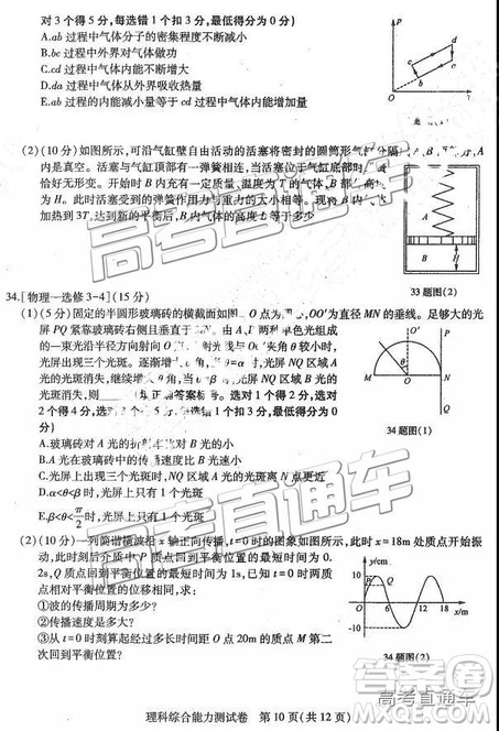 2019年东三省三校三模文理综试题及参考答案