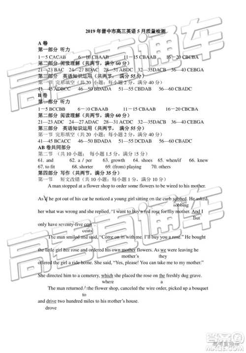 2019年5月高考适应性调研考试英语试题及答案 2019年5月高考适应性调研考试英语试题及答案