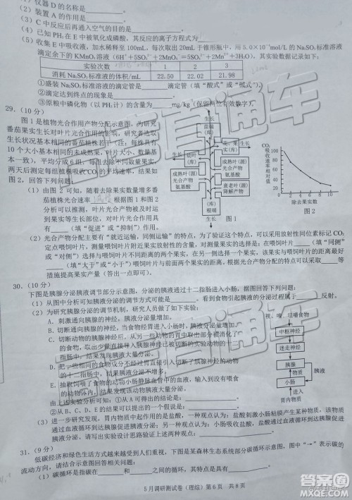 2019年重庆三诊文理综试题及答案参考答案 2019年重庆三诊文理综试题及答案参考答案