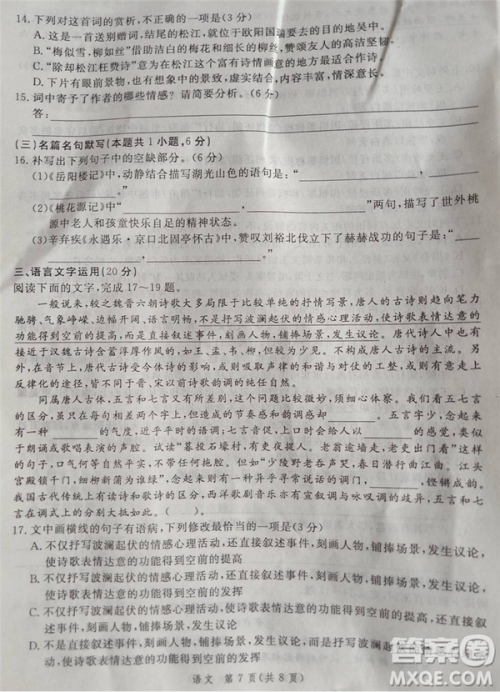 河南省八市重点高中联盟2019届高三5月领军考试语文试题及答案