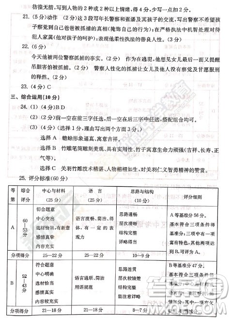 2019年上海市嘉定区中考二模语文答案 2019年上海市嘉定区中考二模语文答案