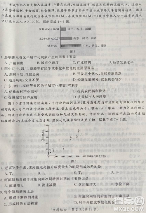 2019年5月河南省八市重点高中联盟领军考试文综试题及答案