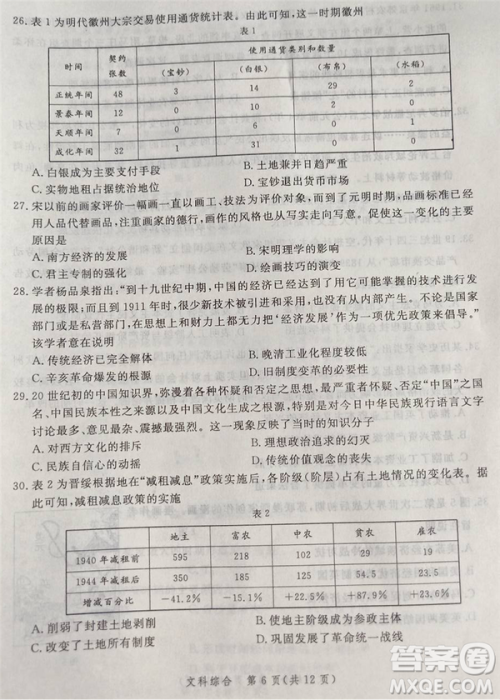 2019年5月河南省八市重点高中联盟领军考试文综试题及答案