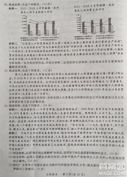 2019年5月河南省八市重点高中联盟领军考试文综试题及答案