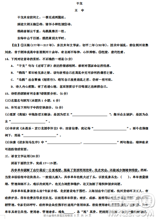 衡水金卷2019年高三第二学期先享题五月压轴卷二语文试题及答案