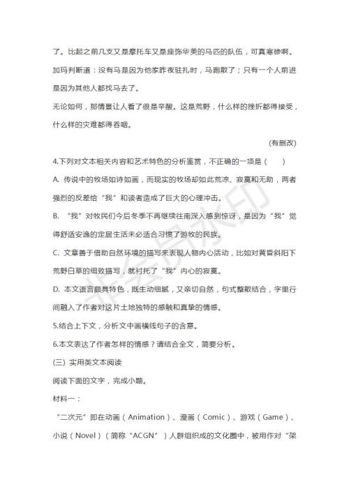 安徽省定远县民族中学2019届高三下学期第三次模拟考试语文试题及答案 安徽省定远县民族中学2019届高三下学期第三次模拟考试语文试题及答案