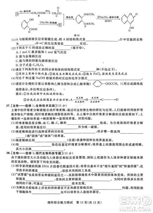 2019年西安三检文理综试题及答案