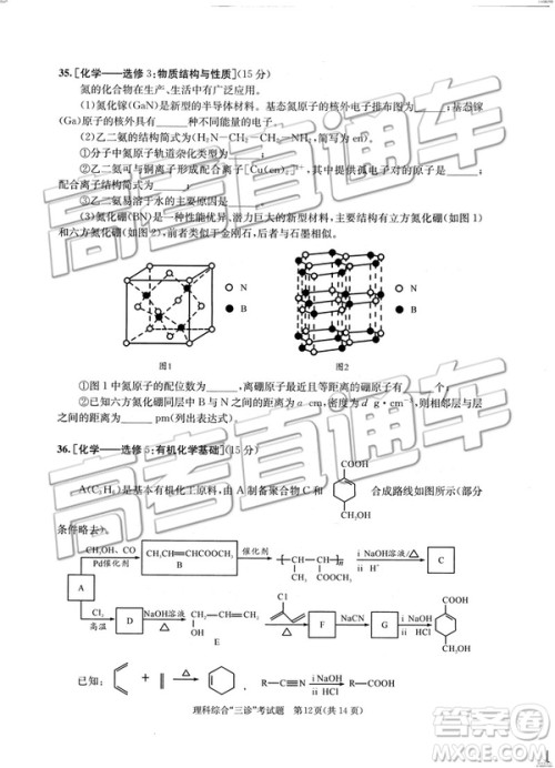 2019年成都三诊文理综参考答案