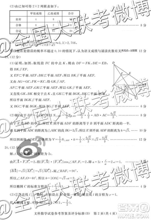 2019年5月普通高等学校招生全国统一模拟考试A卷B卷文数参考答案