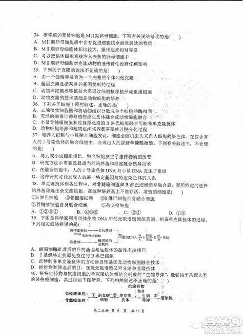 哈三中2018-2019学年度高二下学期第一学段考试理综试卷及答案
