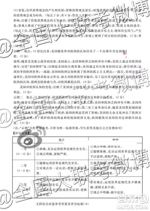 2019年5月普通高等学校招生全国统一模拟考试A卷B卷文综参考答案 2019年5月普通高等学校招生全国统一模拟考试A卷B卷文综参考答案