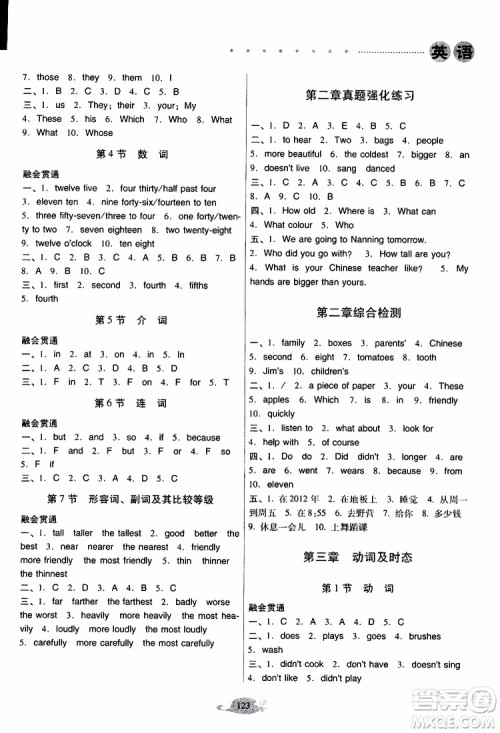 晨光全优2019年云南省小学毕业总复习与检测英语人教版PEP参考答案 晨光全优2019年云南省小学毕业总复习与检测英语人教版PEP参考答案