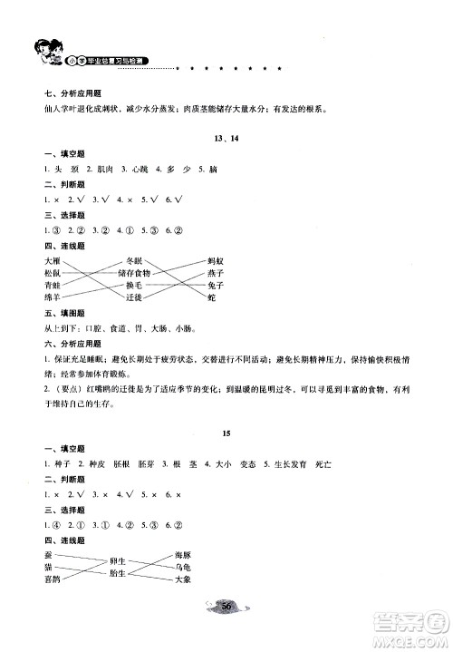 晨光全优2019年云南省小学毕业总复习与检测科学参考答案 晨光全优2019年云南省小学毕业总复习与检测科学参考答案