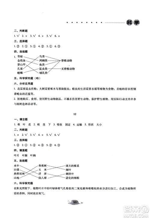 晨光全优2019年云南省小学毕业总复习与检测科学参考答案 晨光全优2019年云南省小学毕业总复习与检测科学参考答案