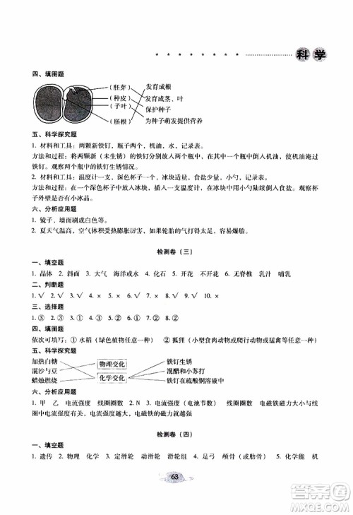 晨光全优2019年云南省小学毕业总复习与检测科学参考答案 晨光全优2019年云南省小学毕业总复习与检测科学参考答案