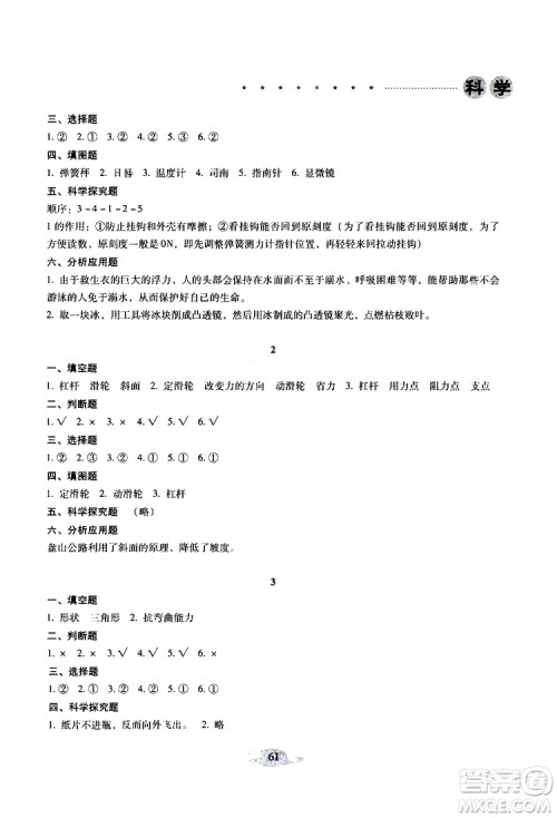 晨光全优2019年云南省小学毕业总复习与检测科学参考答案 晨光全优2019年云南省小学毕业总复习与检测科学参考答案