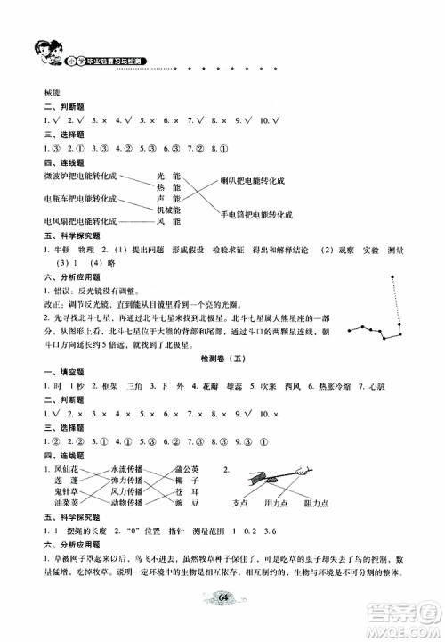 晨光全优2019年云南省小学毕业总复习与检测科学参考答案 晨光全优2019年云南省小学毕业总复习与检测科学参考答案