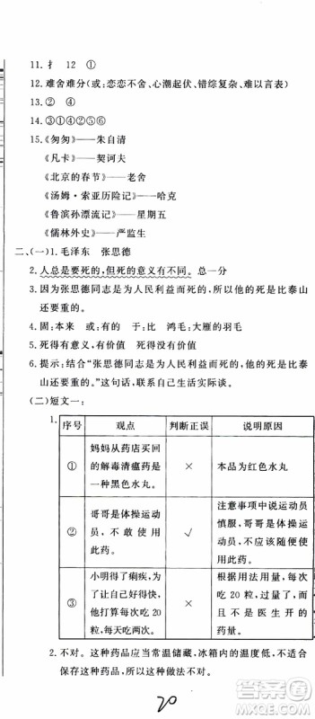 2019新版金题金卷小升初重点校入学测试卷语文参考答案 2019新版金题金卷小升初重点校入学测试卷语文参考答案