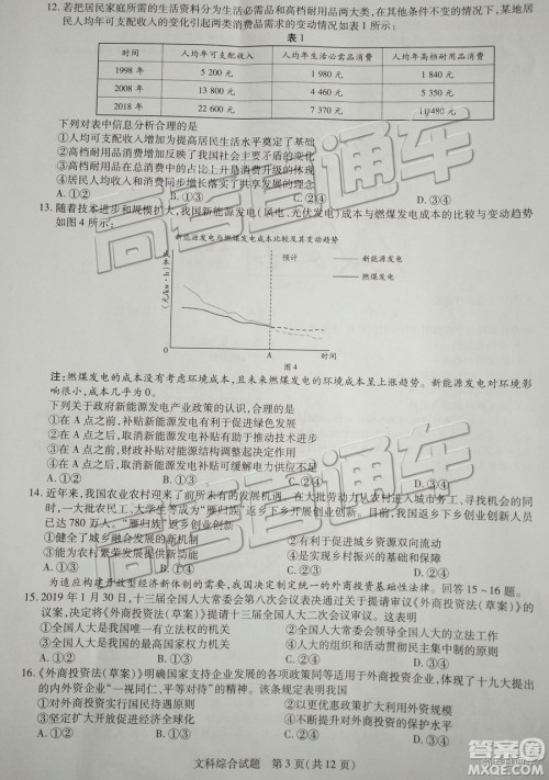 2019年福州三检文综试题及参考答案