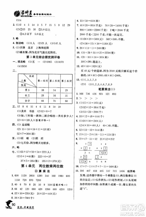 2019年实验班提优训练三年级下册数学RMJY人教版参考答案 2019年实验班提优训练三年级下册数学RMJY人教版参考答案